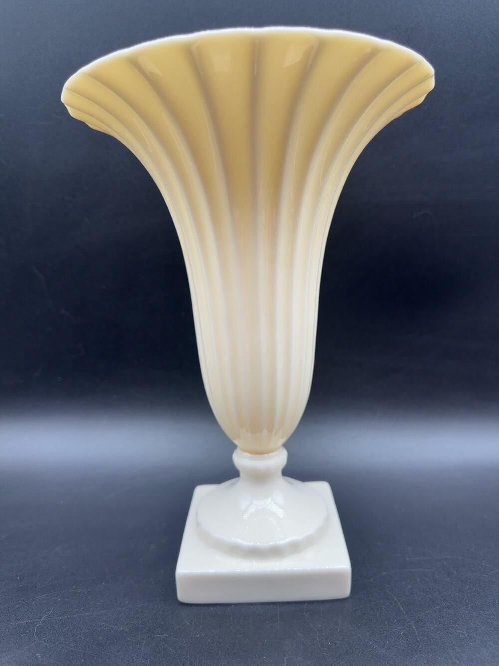 Vintage Lenox Trumpet Vase Green Mark 1931-1953 Ivory Yellow Fluted 9.5” USA